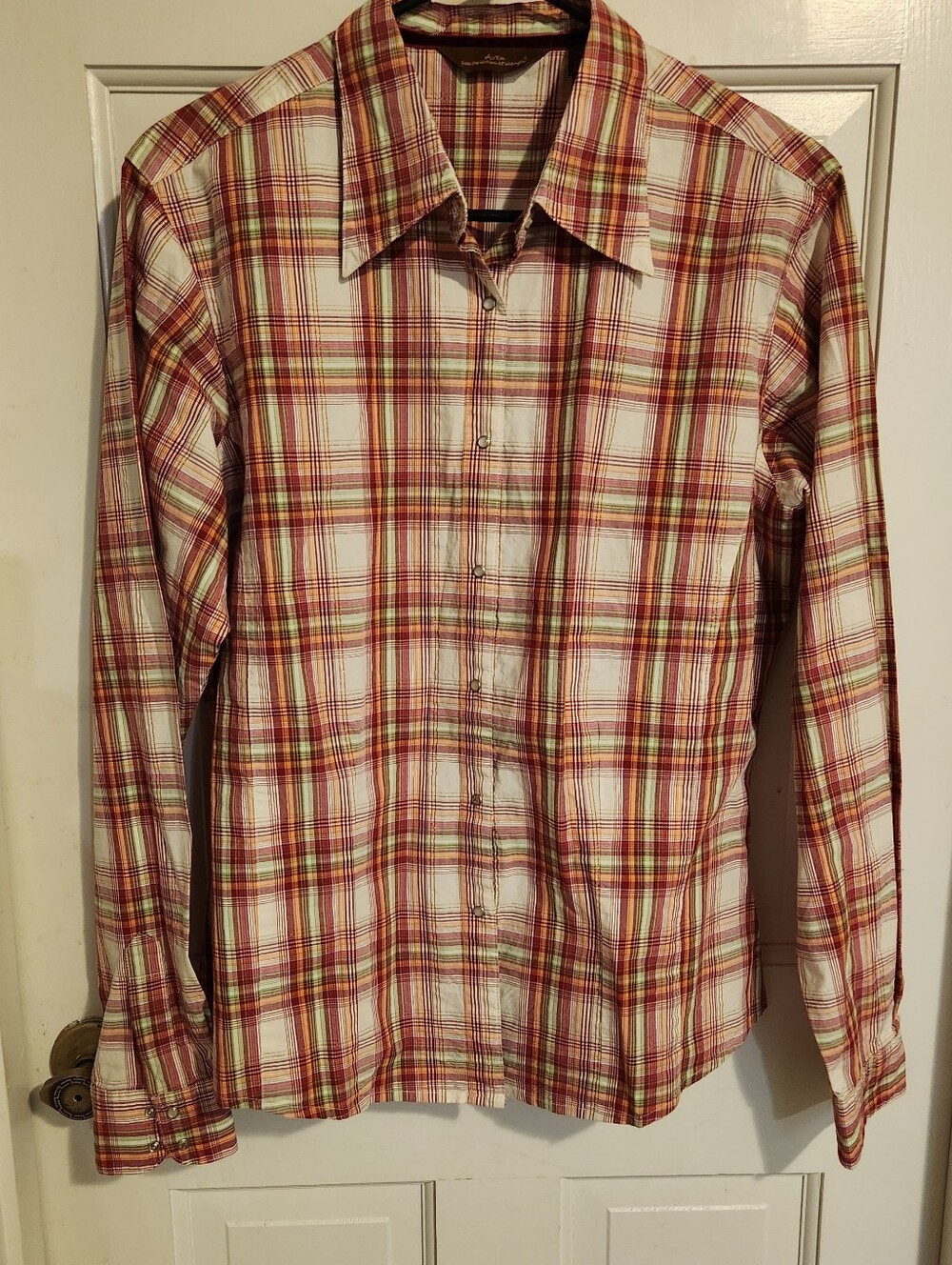 Aura By Wrangler Pink Plaid Pearl Snap Shirt Size L